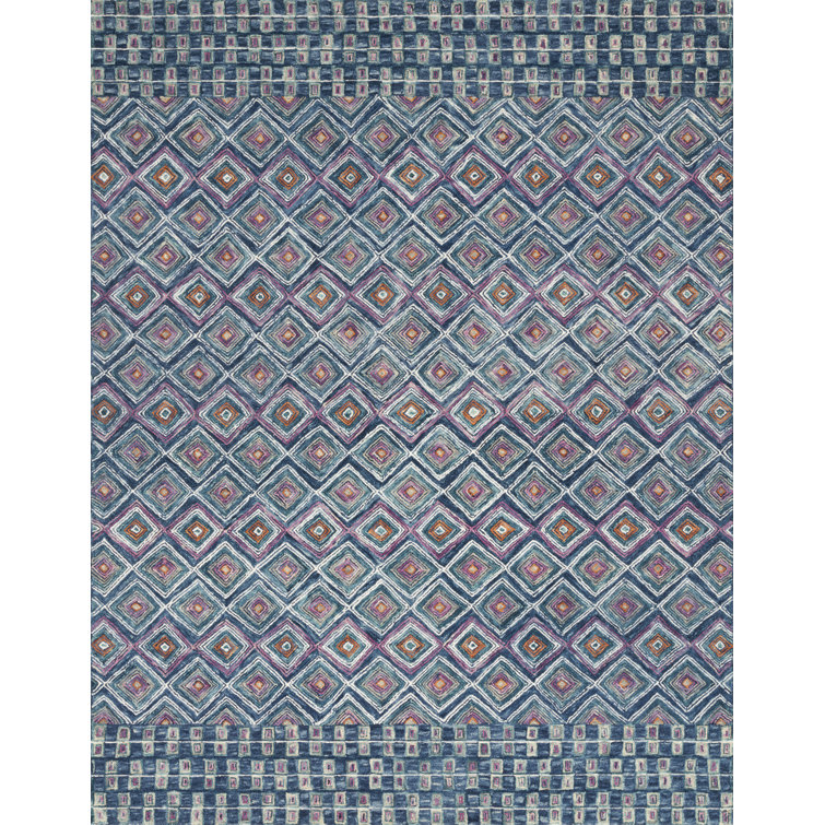 Justina Blakeney x Loloi Handmade Looped/Hooked Wool Blue/Pink Rug